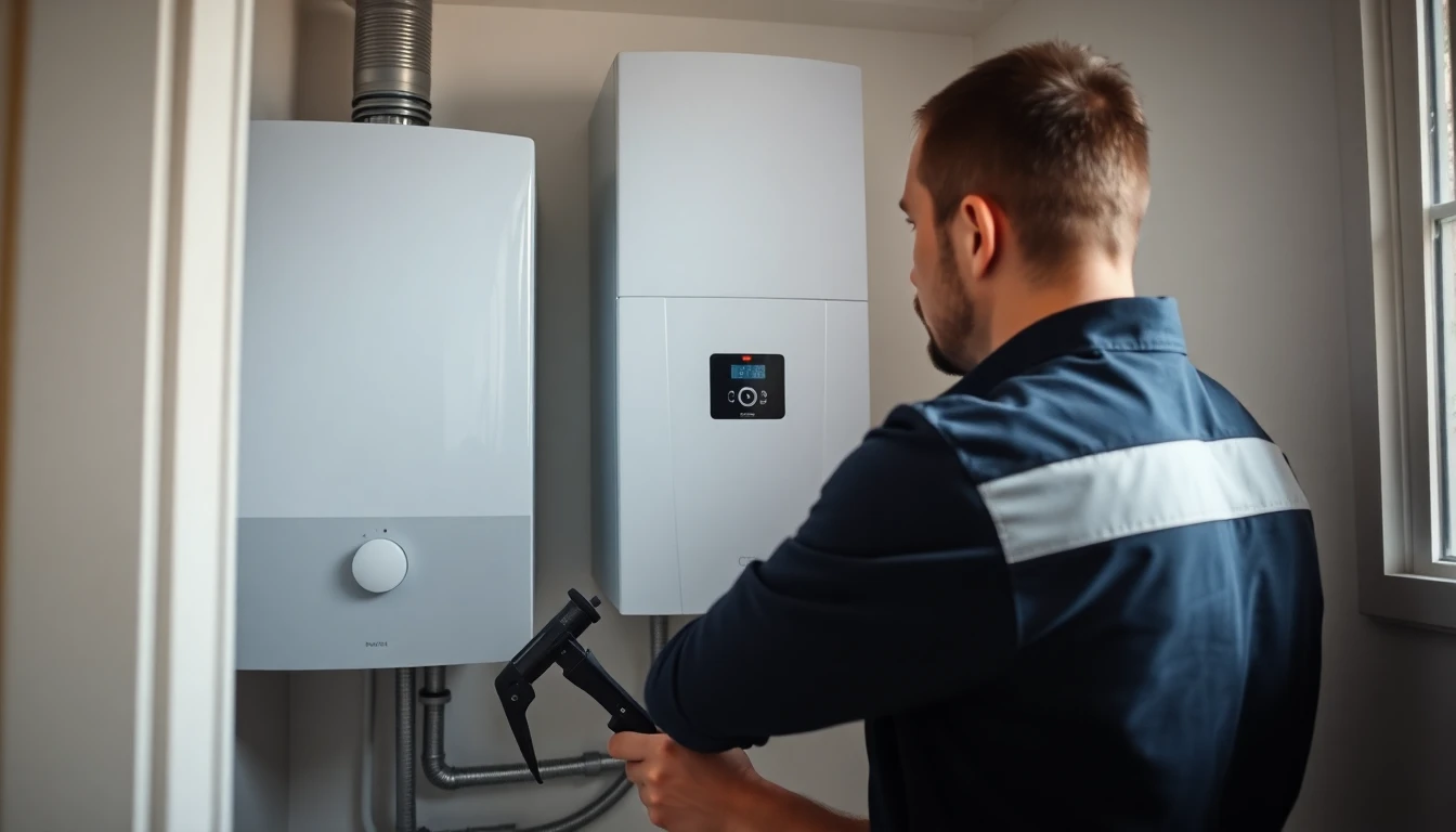 Installateur plaatst een cv-ketel